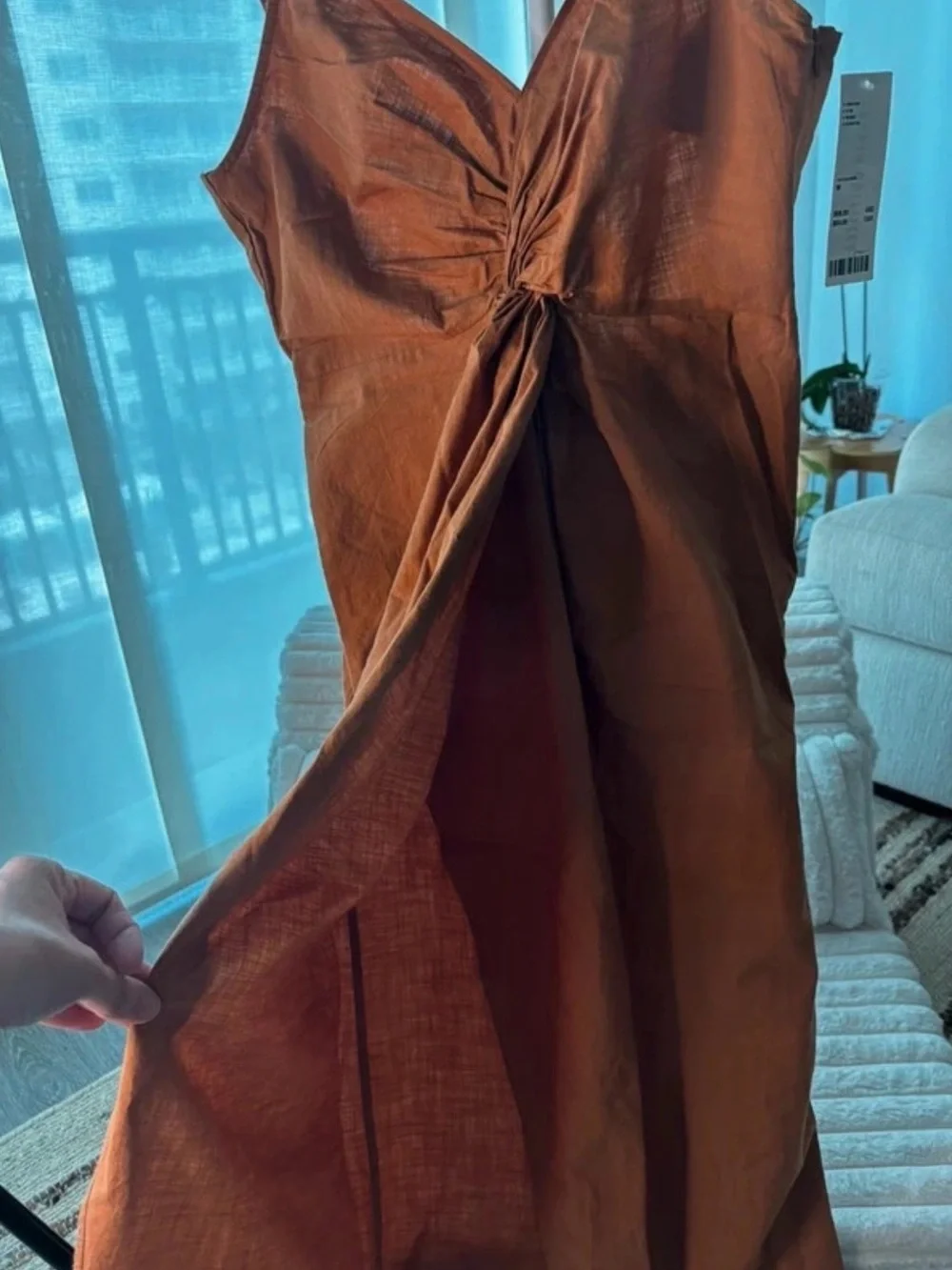 Urban Outfitters One-Shoulder Knot Midi Dress in Rust